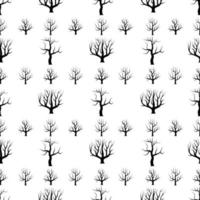 Seamless black and white curved trees without leaves backgrounds. Vector forest seamless texture.