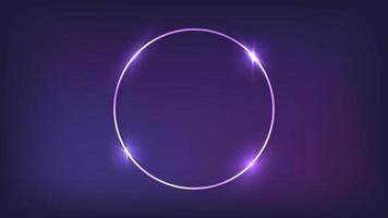 Neon round frame with shining effects on dark background. Empty glowing techno backdrop. Vector illustration.