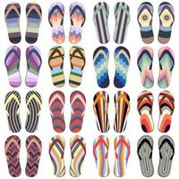 Set of Beach Slippers. Colorful Summer Flip Flops Isolated on White Background vector