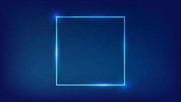 Neon square frame with shining effects on dark background. Empty glowing techno backdrop. Vector illustration.