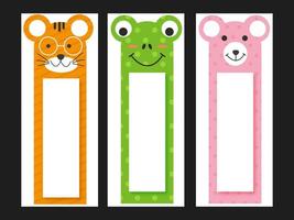 imprimible marcadores de dibujos animados gato, rana, oso con espacio para mensaje. vector