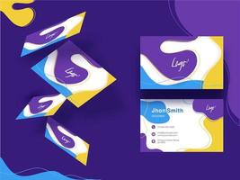 Abstract fluid art business card or horizontal template collection in front and back view on purple background. vector