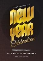 New Year Celebration Invitation, Flyer Design with Event Details on Brown Zig Zag Pattern Background. vector