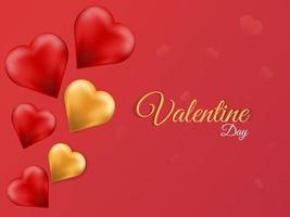 Valentine Day Text With Glossy Hearts On Red Background. Can Be Used As Greeting Card. vector