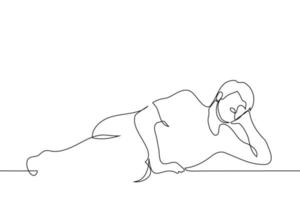 man lying on side head propped up - one line drawing vector. the concept of lying on the couch watching TV vector