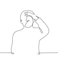 man with hand on forehead - one line drawing vector. concept shock and surprise or facepalm vector