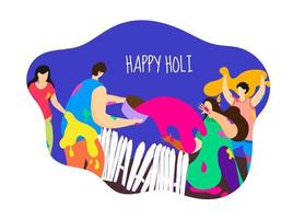 Best Wishes of Holi in Hindi Message with Cartoon People Dancing, Singing  and Enjoying Color on Purple Background. 20746992 Vector Art at Vecteezy