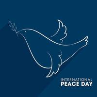 Paper International Peace Day Text with Pigeon Bird in White Line Art on Blue Background. vector