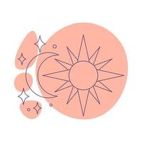 Sun, moon and stars. Esoteric symbol. Hand drawn linear vector