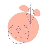 Crystal and moon. Esoteric symbol. Hand drawn linear vector