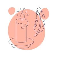 Candle and feather. Esoteric symbol. Hand drawn linear vector