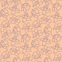 Daffodils narcissus sketch drawing floral seamless pattern. Spring flowers vector illustration.