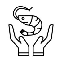 Safe shrimp icon illustration. hand icon with shrimp. icon related to food allergen. outline icon style. Simple vector design editable