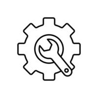 Wrench icon illustration with gear. icon related to tool. outline icon style. Simple vector design editable