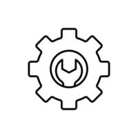 Gear icon illustration with wrench. icon related to tool. outline icon style. Simple vector design editable