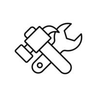 Hammer icon illustration with wrench. icon related to tool. outline icon style. Simple vector design editable