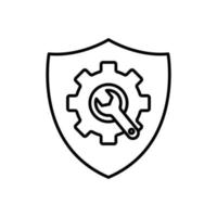 Shield icon illustration with gear and wrench. icon related to tool. outline icon style. Simple vector design editable