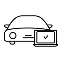 Car diagnosis icon illustration. car icon with laptop. icon related to car service, car repair. outline icon style. Simple vector design editable