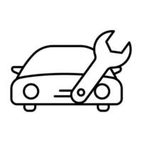 Car service icon illustration. car icon with wrench. icon related to service, repair. outline icon style. Simple vector design editable