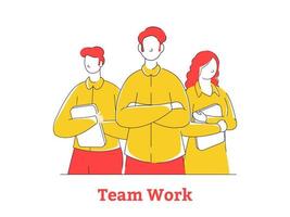 Cartoon Men and Woman holding Tab for Team Work Concept. vector