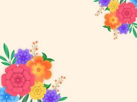 Glossy Colorful Flowers with Leaves and Berry Branches Decorated White Background. vector