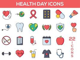 FLAT STYLE HEALTH DAY 22 ICONS. vector