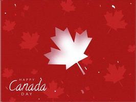 Happy Canada Day Font with Maple Leaves on Red Foil Texture Background. vector