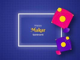 contento makar sankranti celebracion concepto con cometas ilustración en azul antecedentes. vector