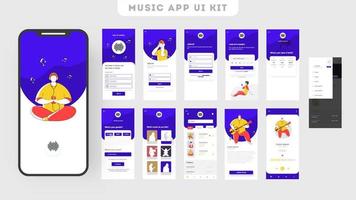 Mobile App UI Kit for Music Application with Multiple Screens. vector