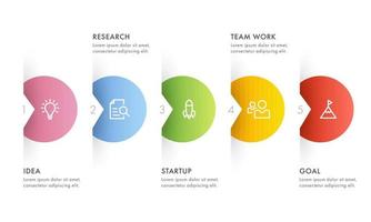 Five Steps Web Icons Like As Idea, Research, Startup, Teamwork, Goal on White Background for Business Infographics. vector
