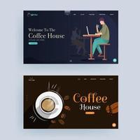 Coffee House landing page or web banner design in two color option. vector