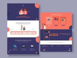 Web Template Design with Romantic Couple Images and Given Successful Stories for Find Your Perfect Match. vector