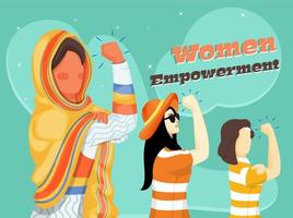 Stronger Female Characters on Turquoise Background for Women Empowerment Concept. vector