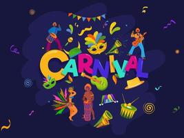 brasileño personas personaje celebrando con musical instrumentos en el ocasión de carnaval fiesta. vector