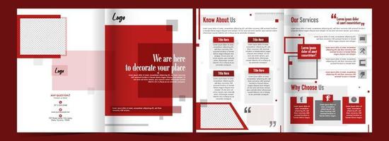 Front And Back View Of Bi-Fold Brochure Template Or Cover Page In Red And White Color. vector