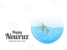 Happy Nowruz, Persian New Year Text with Goldfish Bowl on White Mandala Pattern Background. vector