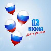 ruso idioma de 12mo junio Rusia día texto con tricolor globos en soleado azul antecedentes. vector