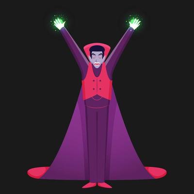 Cartoon Vampire Man with His Hands Up in Standing Pose.