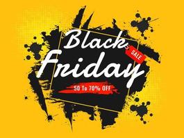 Black Friday Sale Poster Design with 50-70 Discount Offer, Black Brush Grunge on Yellow Halftone Effect Background. vector