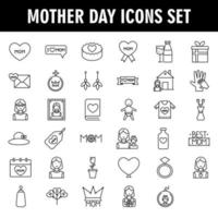 Black line art illustration of Mother Day icon set. vector