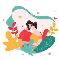 Faceless Lover Couple Character with Colorful Leaves View on White Background. vector