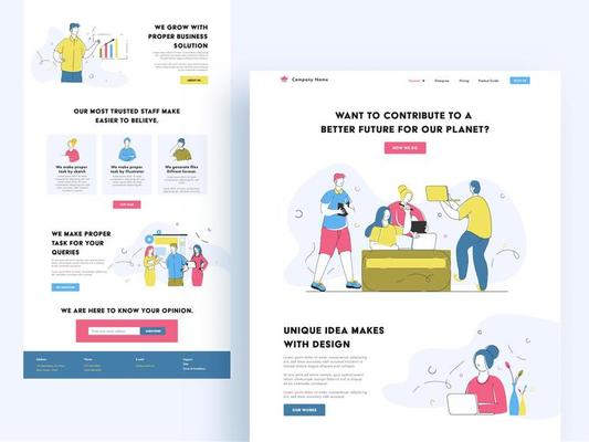 Business Web Ui Design with People Working Together and Presentation for Company Growth and Success.