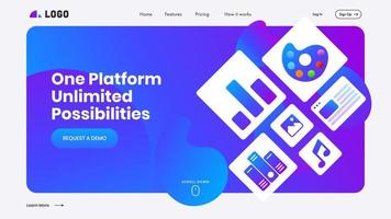 Gradient Landing Page Design for One Platform Unlimited Possibilities. vector