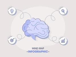 negocio mente mapa infografía con 4 4 pasos en gris antecedentes. vector