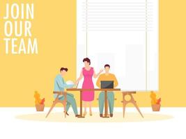 Join Our Team Concept with Business Man and Woman Working Together on Workplace. vector