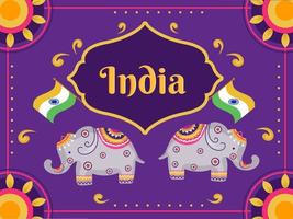 India Arte estilo antecedentes con elefantes ilustración y indio banderas vector