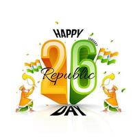 3D 26 Number Of January With Indian Flags And Traditional Tutari Players Character On White Background For Republic Day. vector