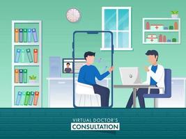 Faceless Two Men Talking To Each Other From Video Calling In Digital Devices For Virtual Doctor's Consultation Concept. vector