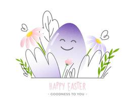 Noise Effect Smiley Egg with Flowers and Leaves on White Background for Happy Easter, Goodness To You. vector