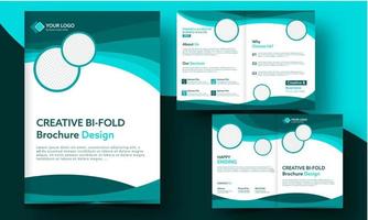 Creative Bi-Fold Brochure Design With Space For Images In Front And Back View. vector